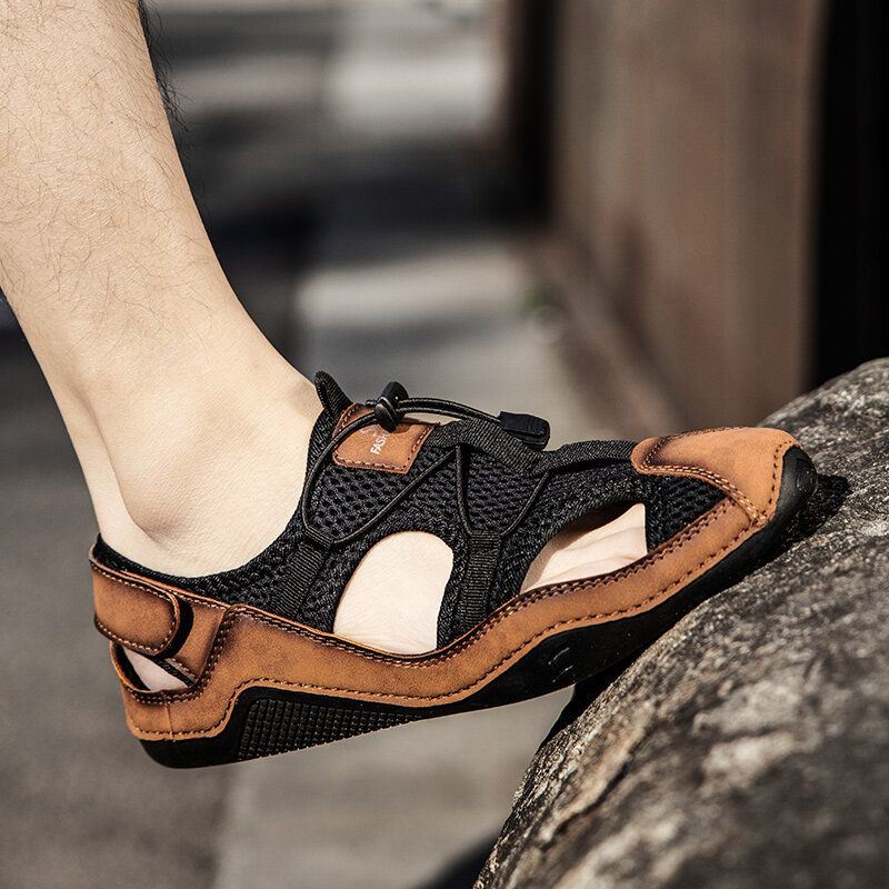 Heren Close Toes Splicing Antislip Soft Casual Leren Sandalen