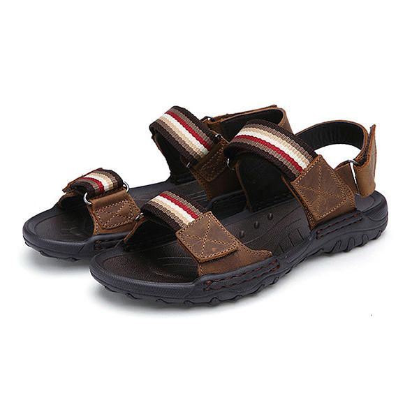 Heren Comfortabele Leren Klittenband Sandalen Strand Sandalen Schoenen