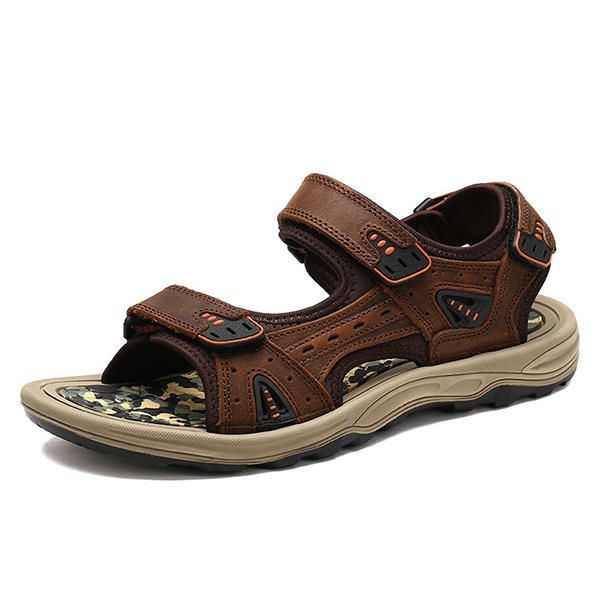 Heren Comfortabele Outdoor Klittenband Leren Sandalen Strandschoenen