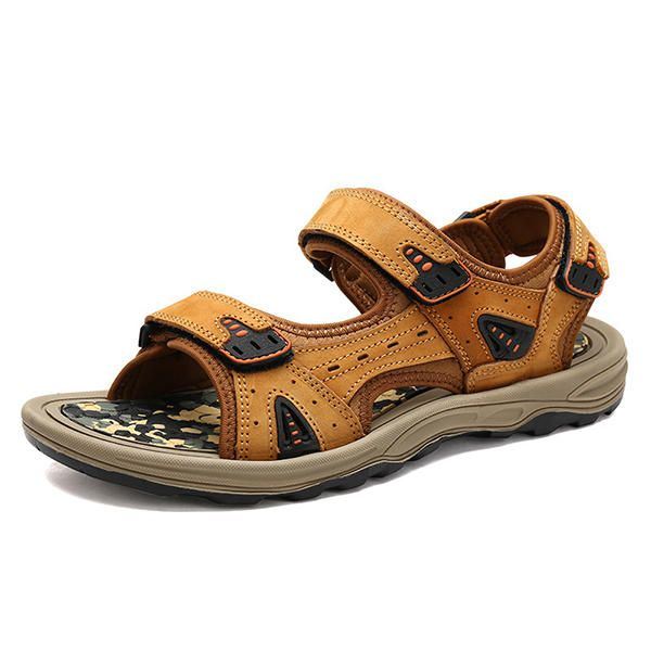 Heren Comfortabele Outdoor Klittenband Leren Sandalen Strandschoenen