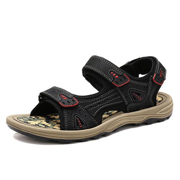 Heren Comfortabele Outdoor Klittenband Leren Sandalen Strandschoenen