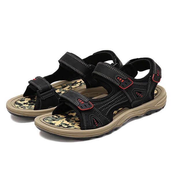 Heren Comfortabele Outdoor Klittenband Leren Sandalen Strandschoenen