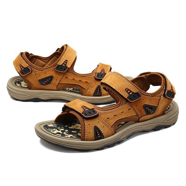 Heren Comfortabele Outdoor Klittenband Leren Sandalen Strandschoenen