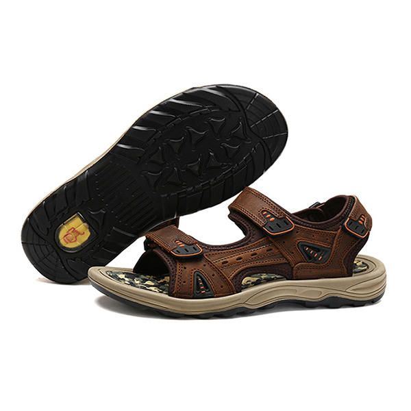 Heren Comfortabele Outdoor Klittenband Leren Sandalen Strandschoenen