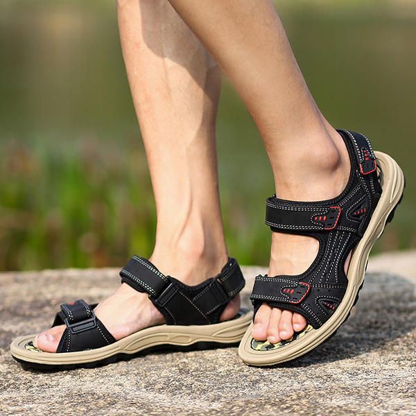 Heren Comfortabele Outdoor Klittenband Leren Sandalen Strandschoenen