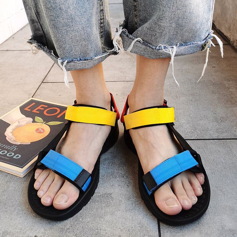 Heren Comfy Colorblock Webbing Sport Strandsandalen Met Haaklus