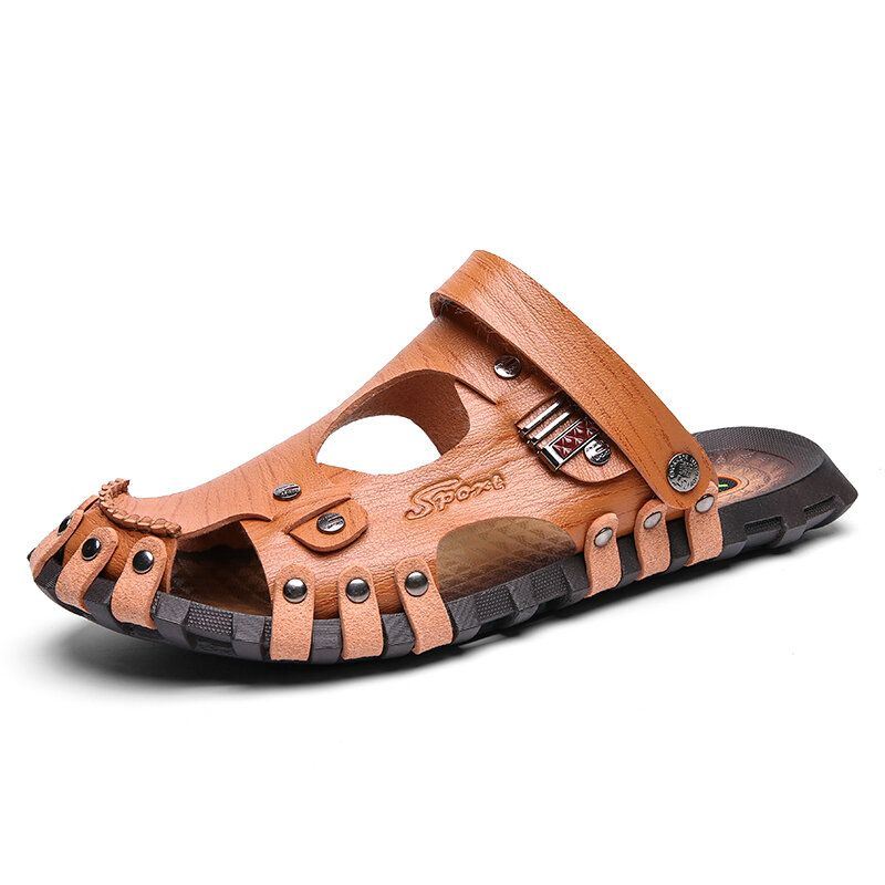 Heren Echt Lederen Sandalen Casual Twee-weg Ademende Slippers