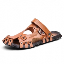 Heren Echt Lederen Sandalen Casual Twee-weg Ademende Slippers