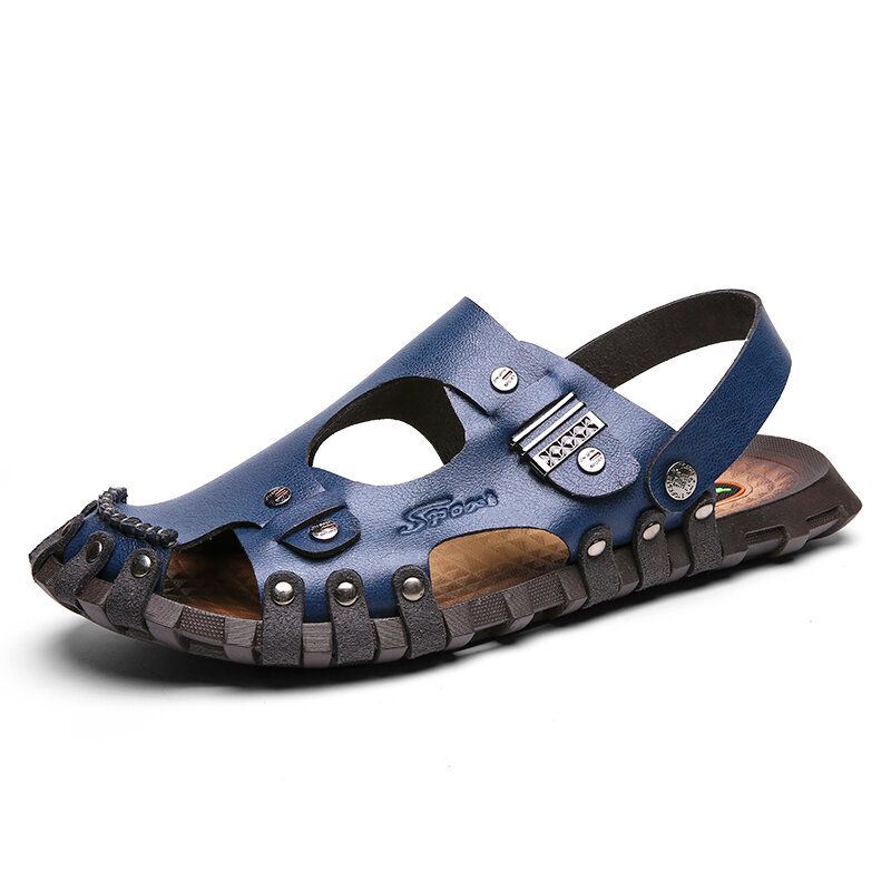 Heren Echt Lederen Sandalen Casual Twee-weg Ademende Slippers