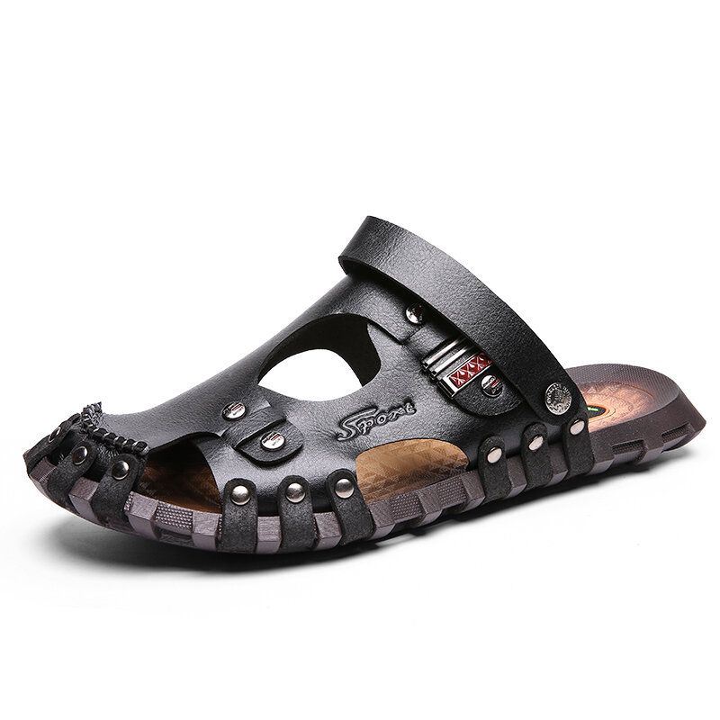 Heren Echt Lederen Sandalen Casual Twee-weg Ademende Slippers