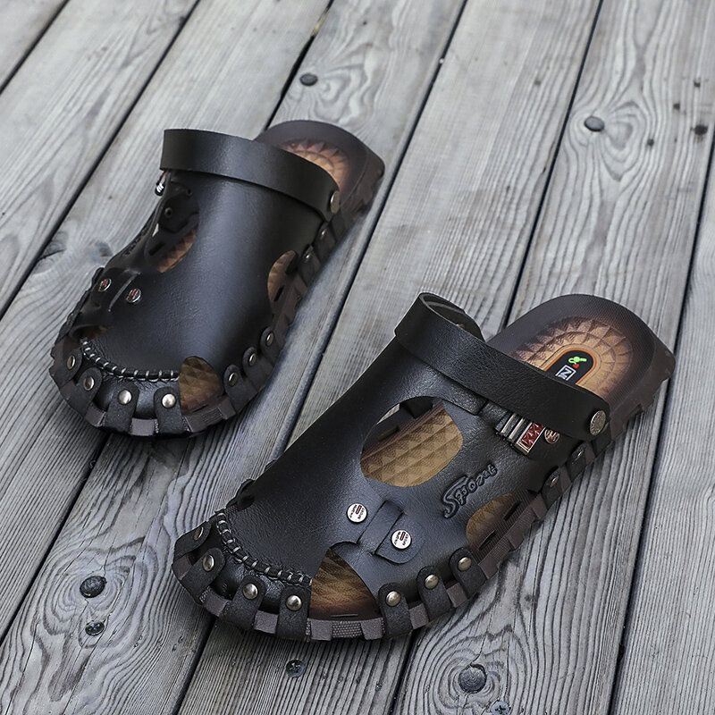 Heren Echt Lederen Sandalen Casual Twee-weg Ademende Slippers