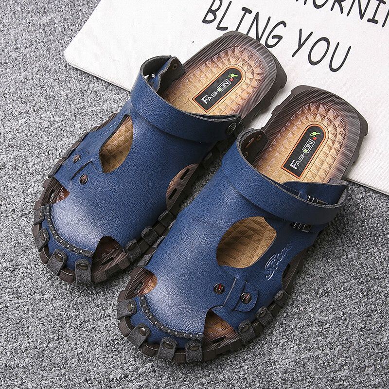 Heren Echt Lederen Sandalen Casual Twee-weg Ademende Slippers