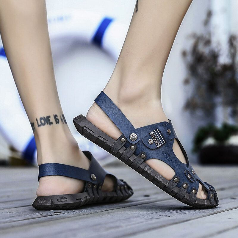 Heren Echt Lederen Sandalen Casual Twee-weg Ademende Slippers