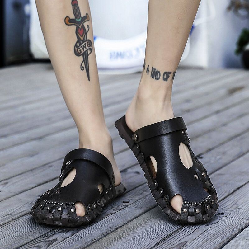 Heren Echt Lederen Sandalen Casual Twee-weg Ademende Slippers