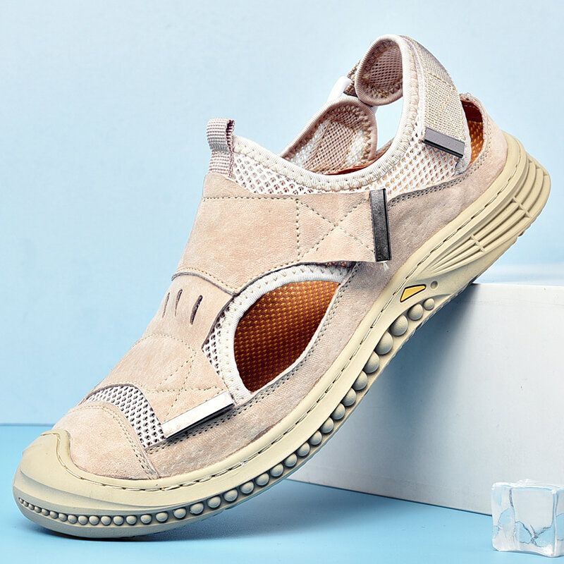 Heren Echt Leer Ademend Gesloten Teen Antislip Soft Casual Outdoor Sandalen