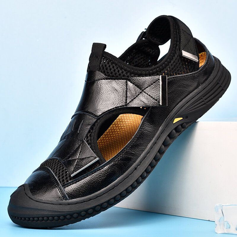 Heren Echt Leer Ademend Gesloten Teen Antislip Soft Casual Outdoor Sandalen