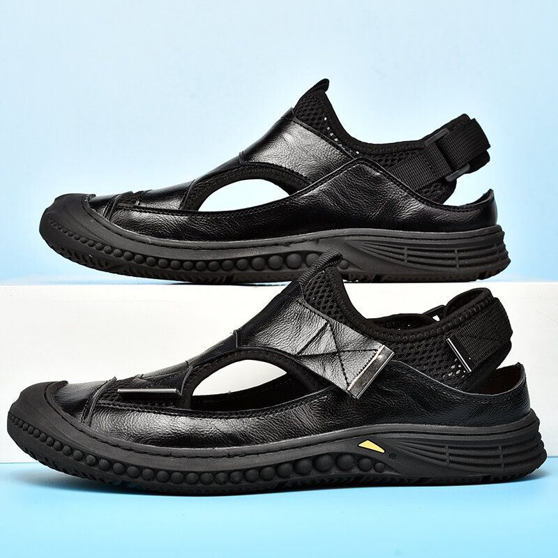 Heren Echt Leer Ademend Gesloten Teen Antislip Soft Casual Outdoor Sandalen