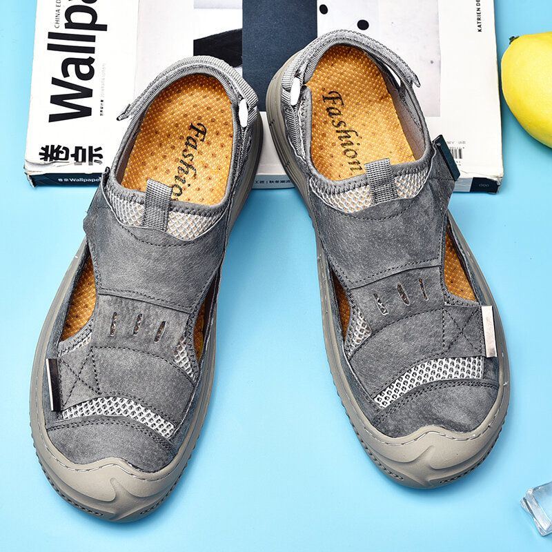 Heren Echt Leer Ademend Gesloten Teen Antislip Soft Casual Outdoor Sandalen