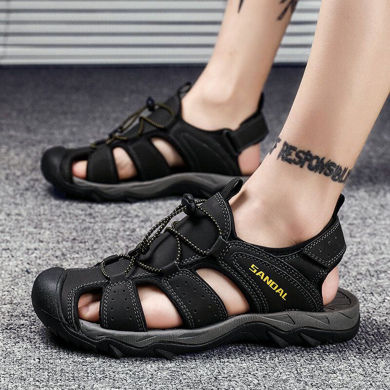 Heren Echt Leer Ademende Zachte Zolen Outdoor Strand Sandalen