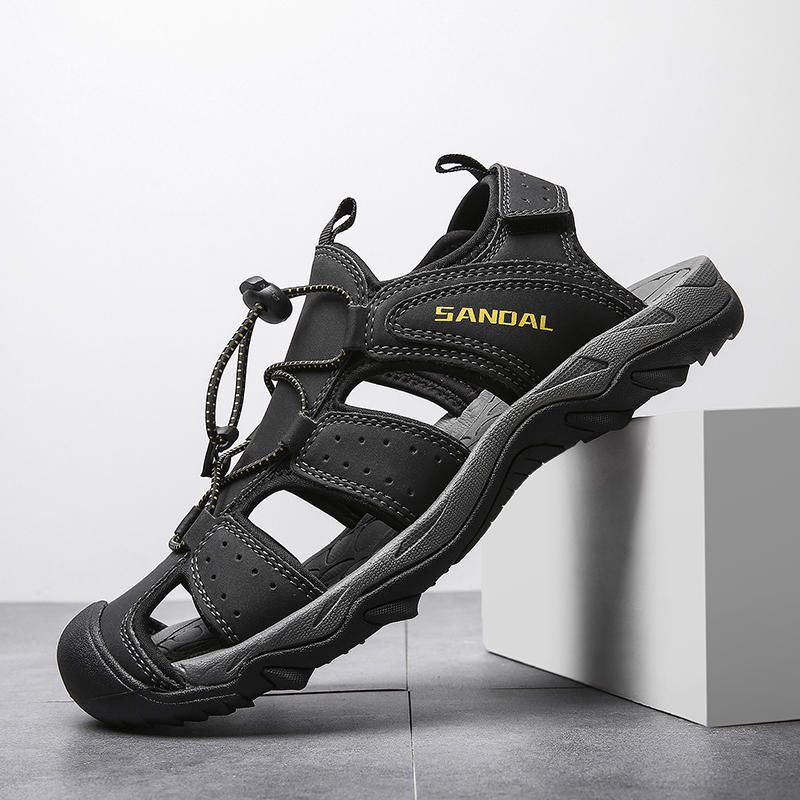 Heren Echt Leer Ademende Zachte Zolen Outdoor Strand Sandalen