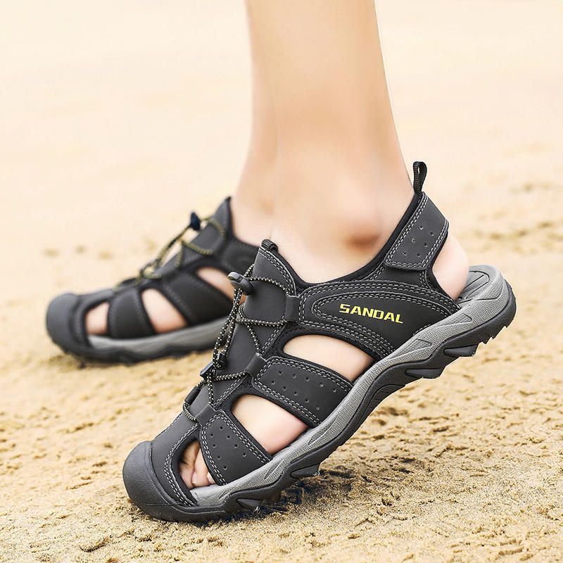 Heren Echt Leer Ademende Zachte Zolen Outdoor Strand Sandalen