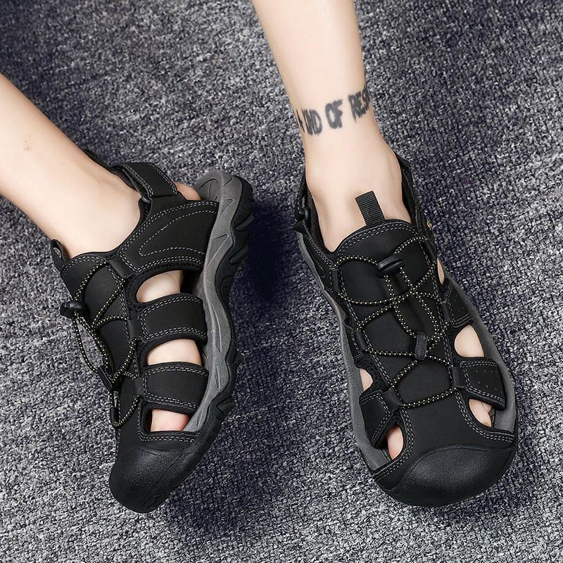 Heren Echt Leer Ademende Zachte Zolen Outdoor Strand Sandalen