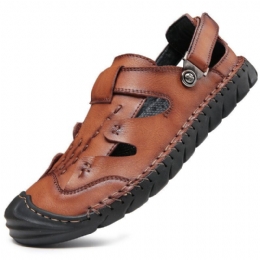 Heren Echt Leer Antislip Anti-collision Toe Sole Casual Sandalen