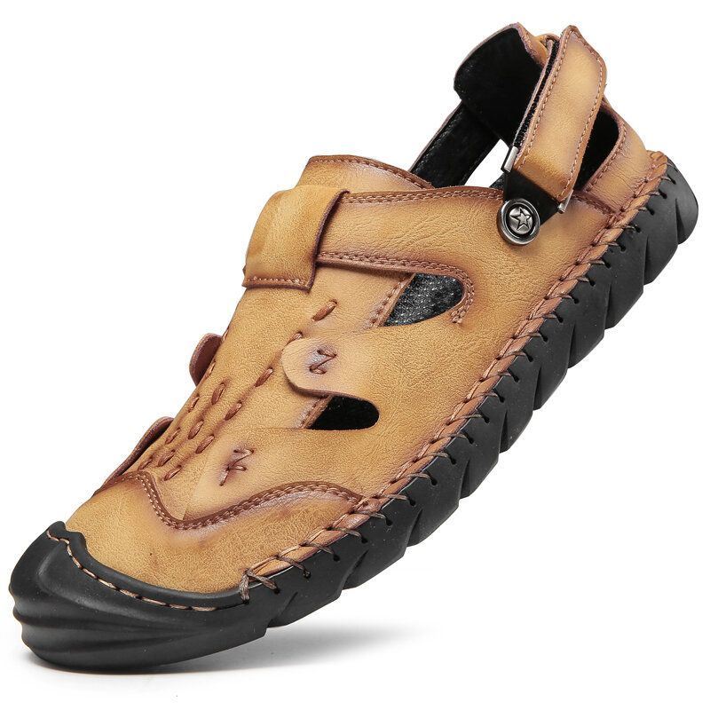 Heren Echt Leer Antislip Anti-collision Toe Sole Casual Sandalen