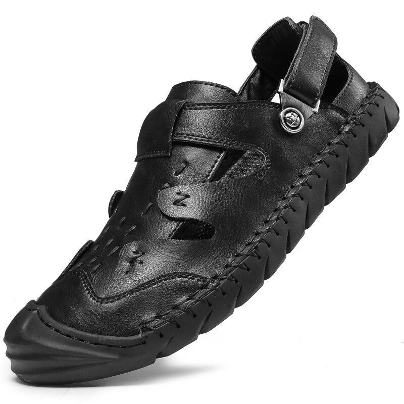 Heren Echt Leer Antislip Anti-collision Toe Sole Casual Sandalen