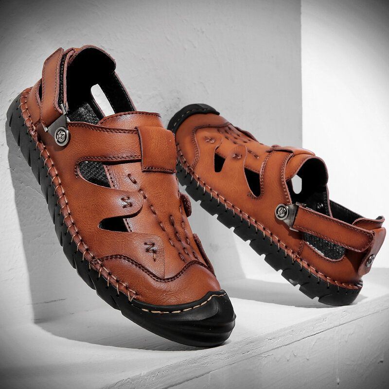 Heren Echt Leer Antislip Anti-collision Toe Sole Casual Sandalen