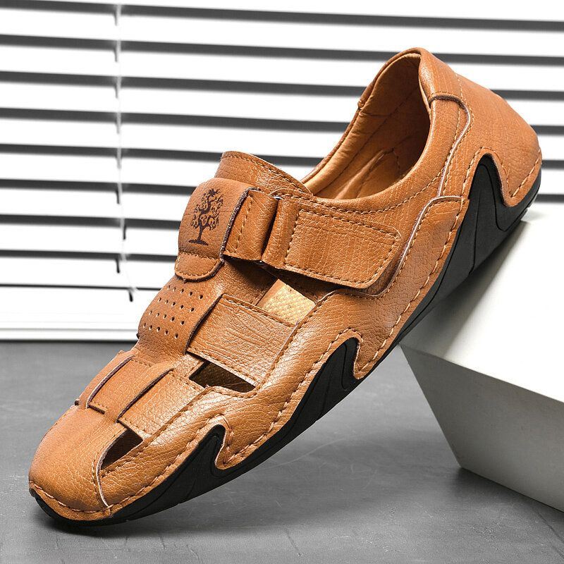 Heren Geweven Stijl Haak Lus Hand Stiksels Lederen Sandalen