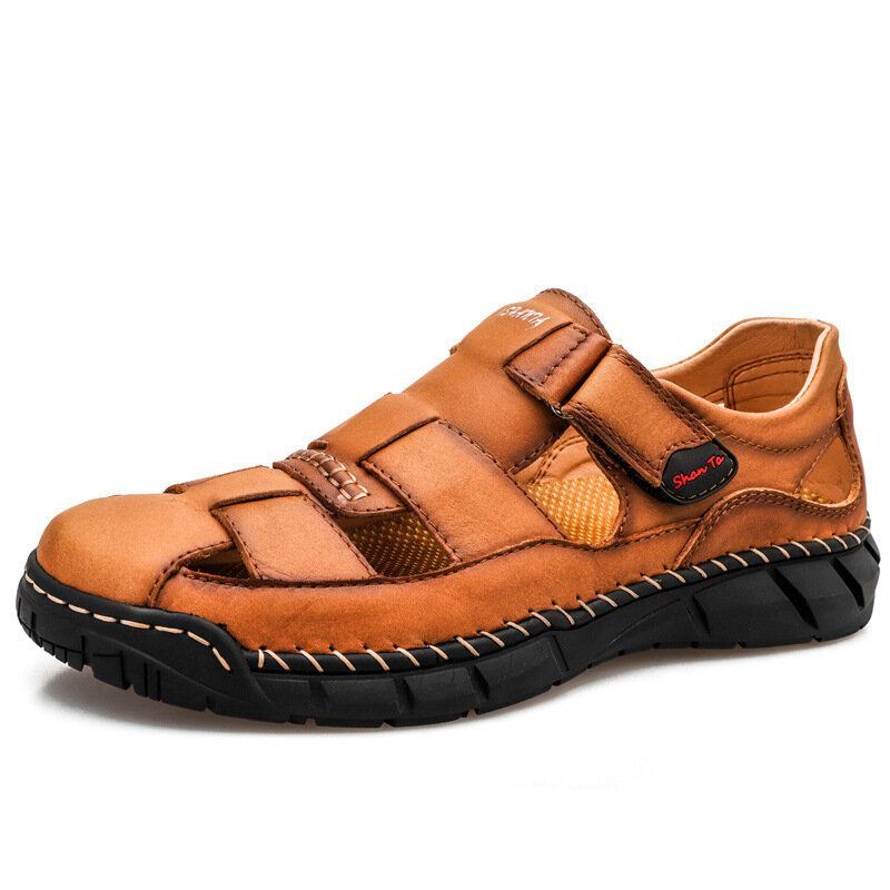 Heren Hand Stricing Comfortabele Ademende Casual Leren Sandalen