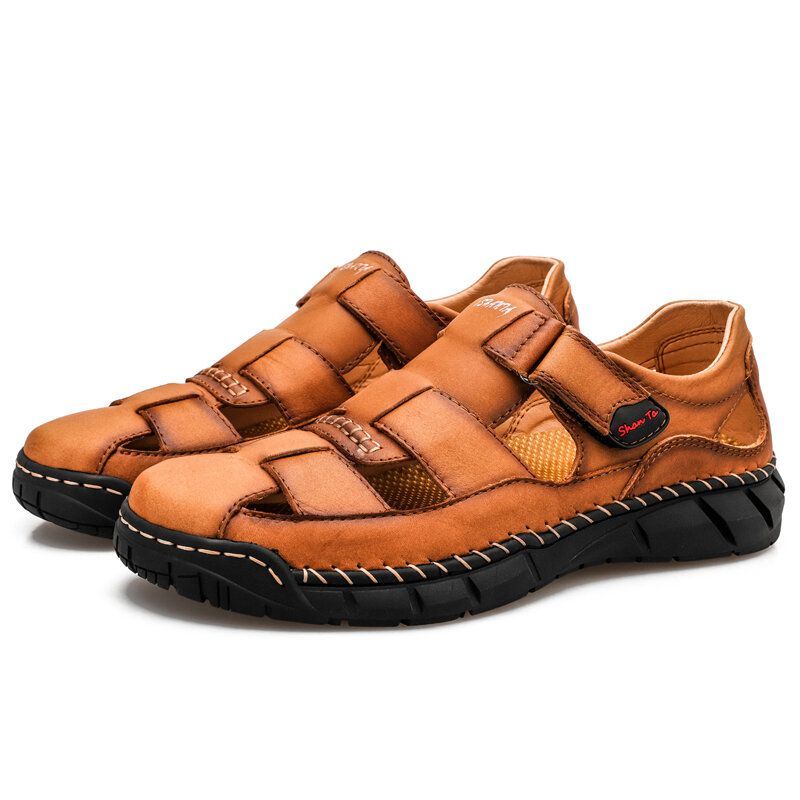 Heren Hand Stricing Comfortabele Ademende Casual Leren Sandalen