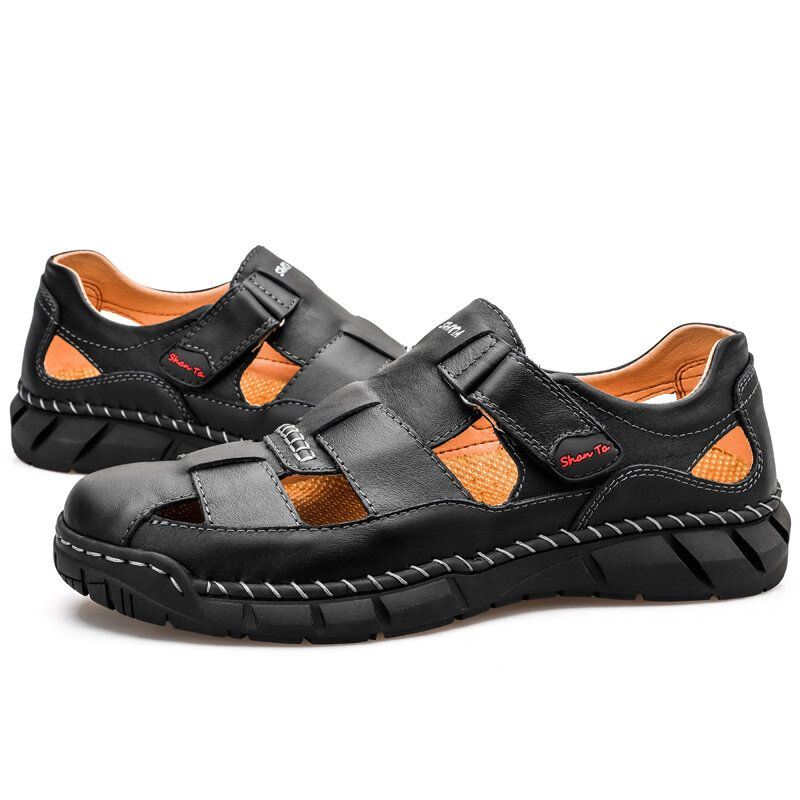 Heren Hand Stricing Comfortabele Ademende Casual Leren Sandalen