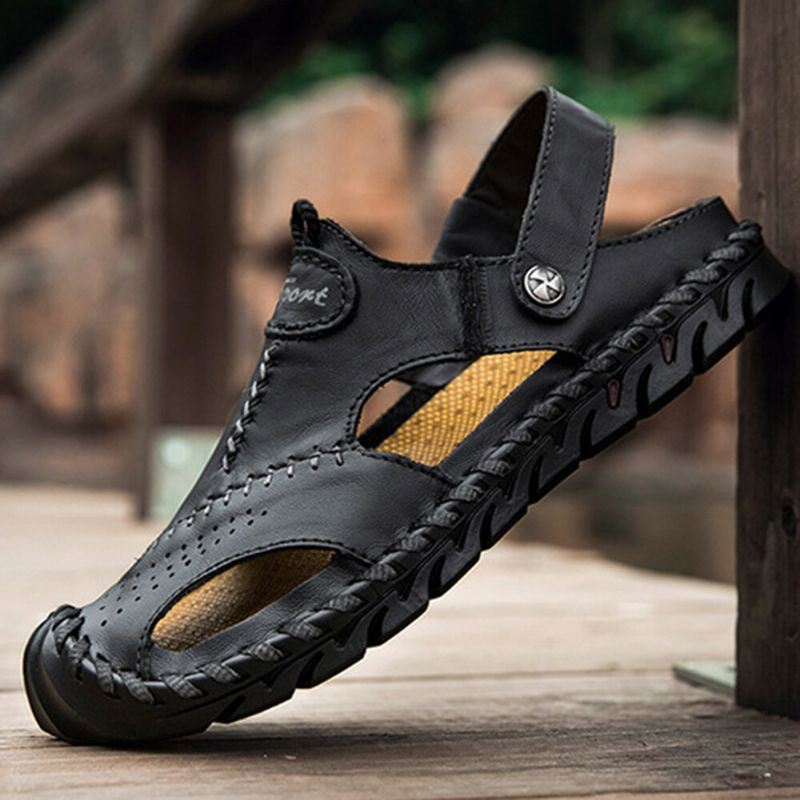 Heren Handstiksels Antislip Outdoor Casual Strand Leren Sandalen