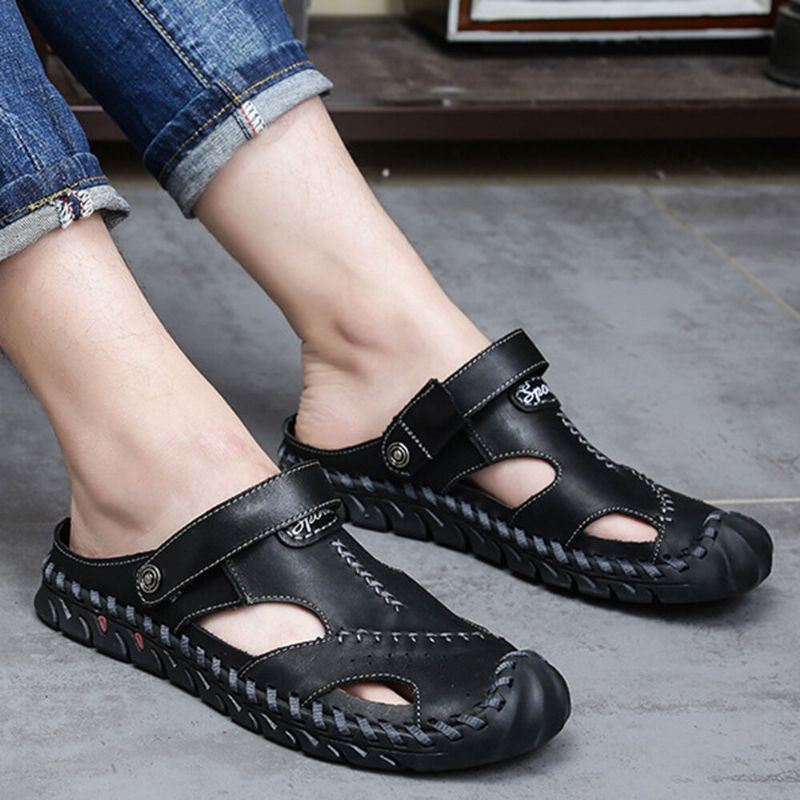 Heren Handstiksels Antislip Outdoor Casual Strand Leren Sandalen