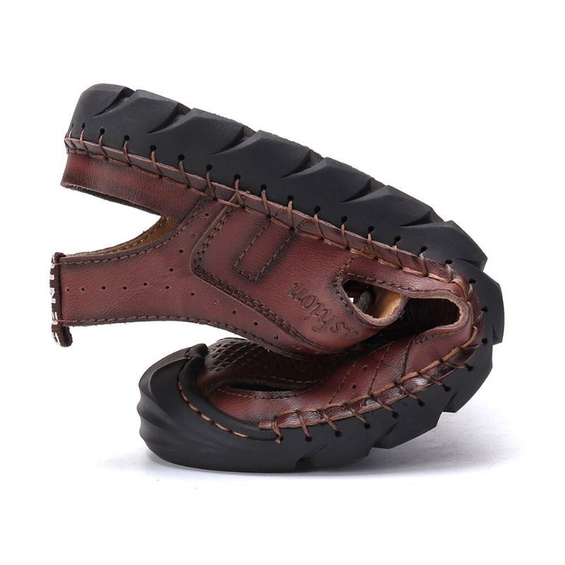 Heren Handstiksels Hollow Antislip Elastische Kant Casual Leren Sandalen