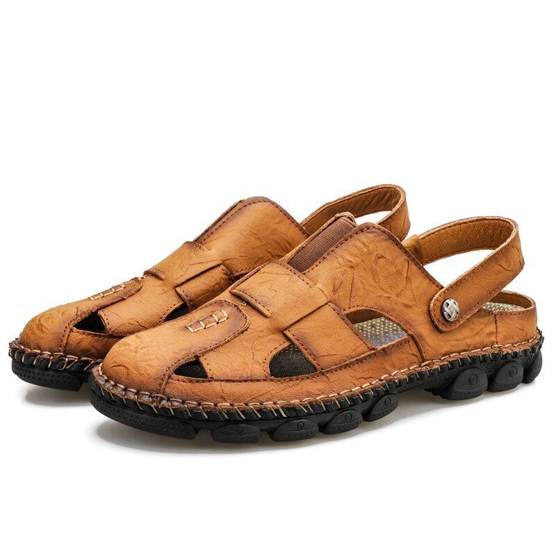 Heren Handstiksels Rundleer Antislip Outdoor Casual Sandalen