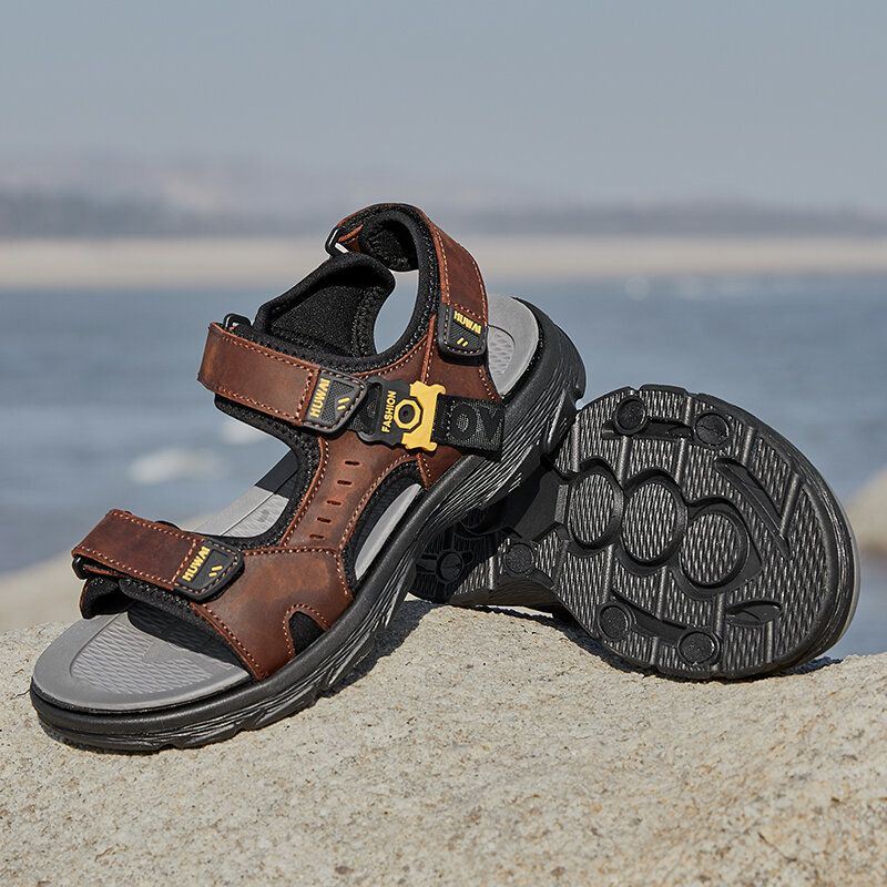 Heren Koeienhuid Ademend Antislip Geopend Strand Casual Outdoor Sandalen