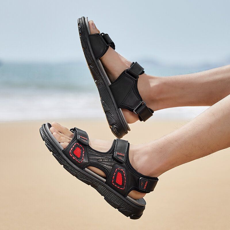 Heren Koeienhuid Ademend Antislip Geopend Strand Casual Outdoor Sandalen