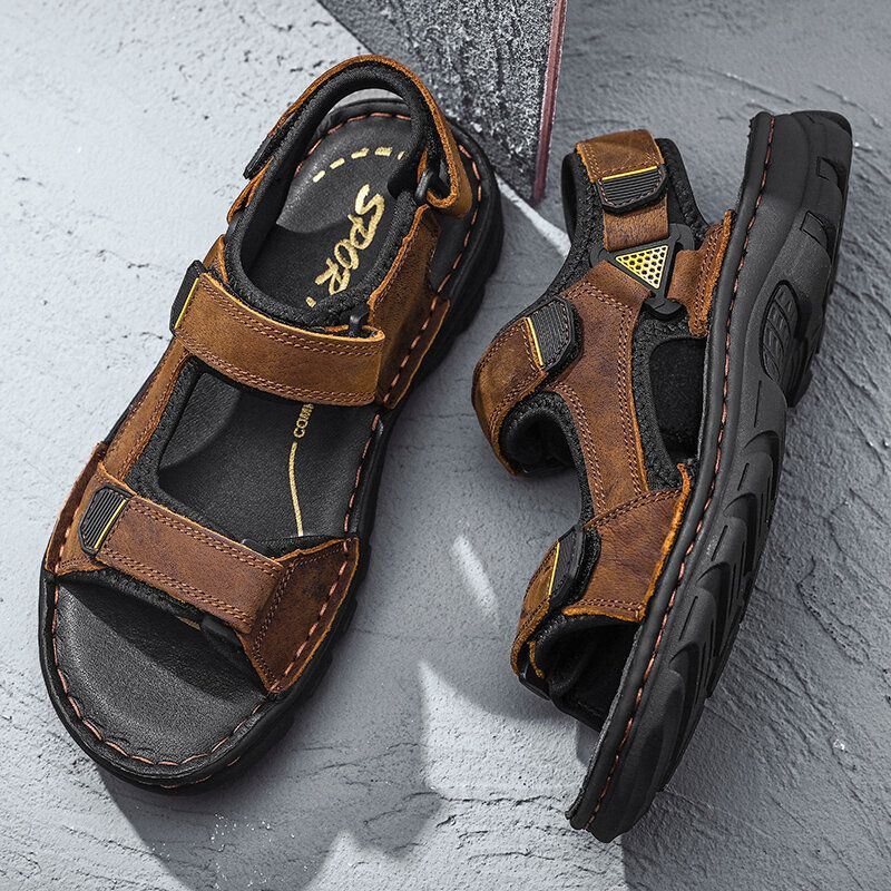 Heren Koeienhuid Ademend Antislip Geopend Strand Casual Outdoor Sandalen