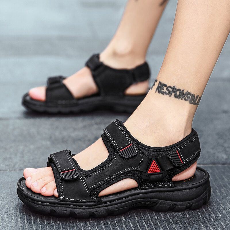 Heren Koeienhuid Ademend Antislip Geopend Strand Casual Outdoor Sandalen