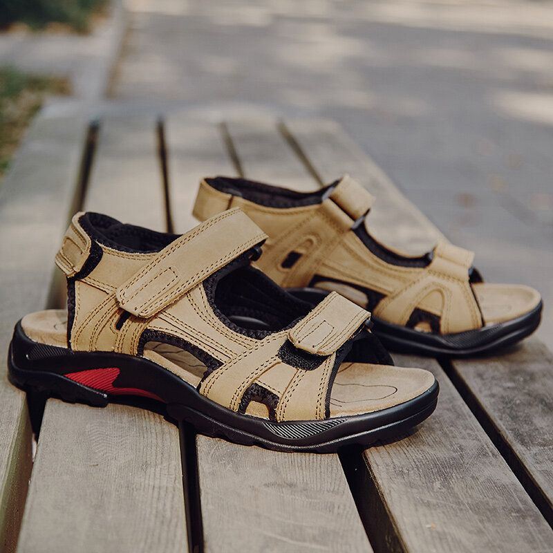 Heren Koeienhuid Ademend Antislip Open Teen Zachte Zool Strand Casual Outdoor Sandalen