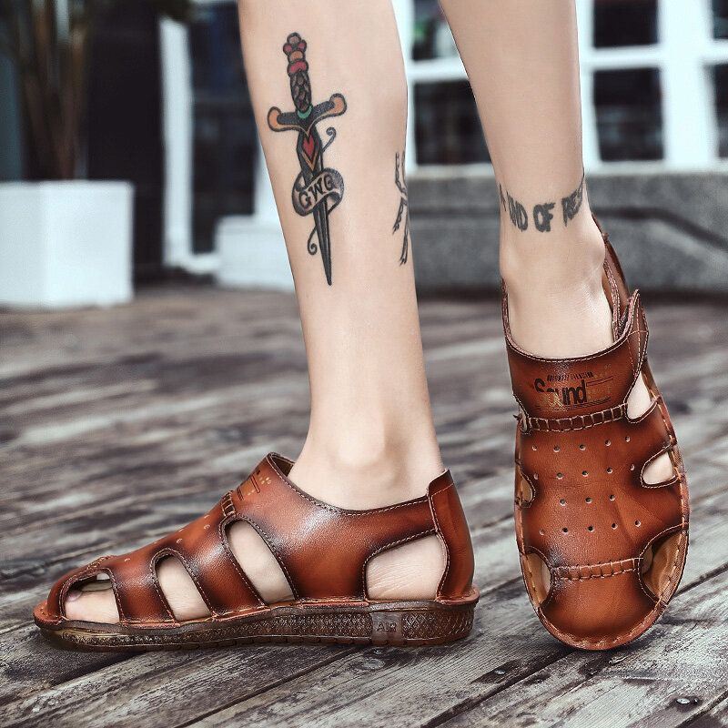 Heren Koeienhuid Ademend Gesloten Teen Antislip Comfortabele Casual Outdoor Sandalen