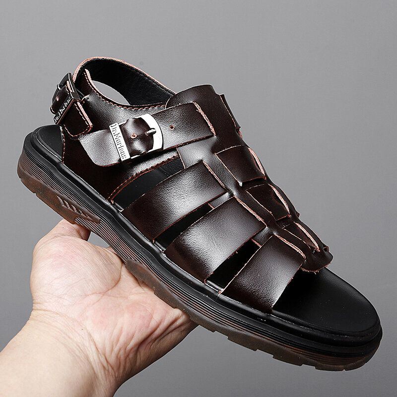 Heren Koeienhuid Ademend Geweven Zachte Bodem Antislip Open Teen Casual Sandalen