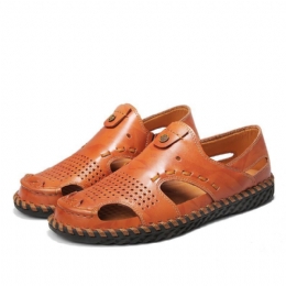 Heren Koeienhuid Ademend Uitgehold Handstiksels Casual Sandalen