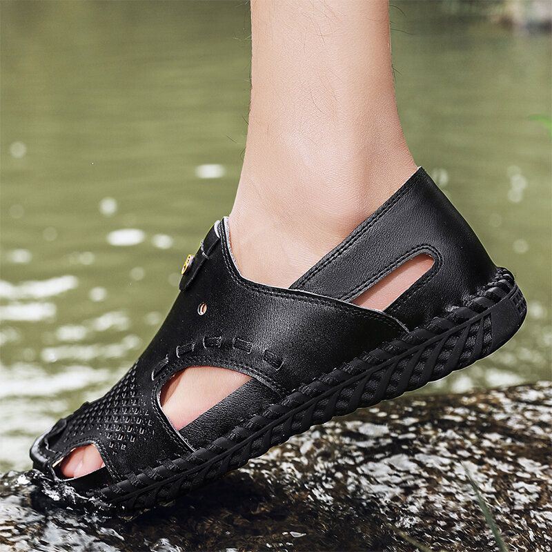 Heren Koeienhuid Ademend Uitgehold Handstiksels Casual Sandalen