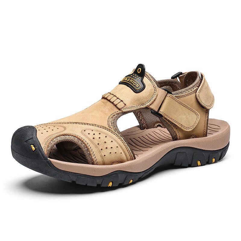 Heren Koeienhuid Ademend Zachte Bodem Antislip Gesloten Teen Haaklus Casual Outdoor Sandalen