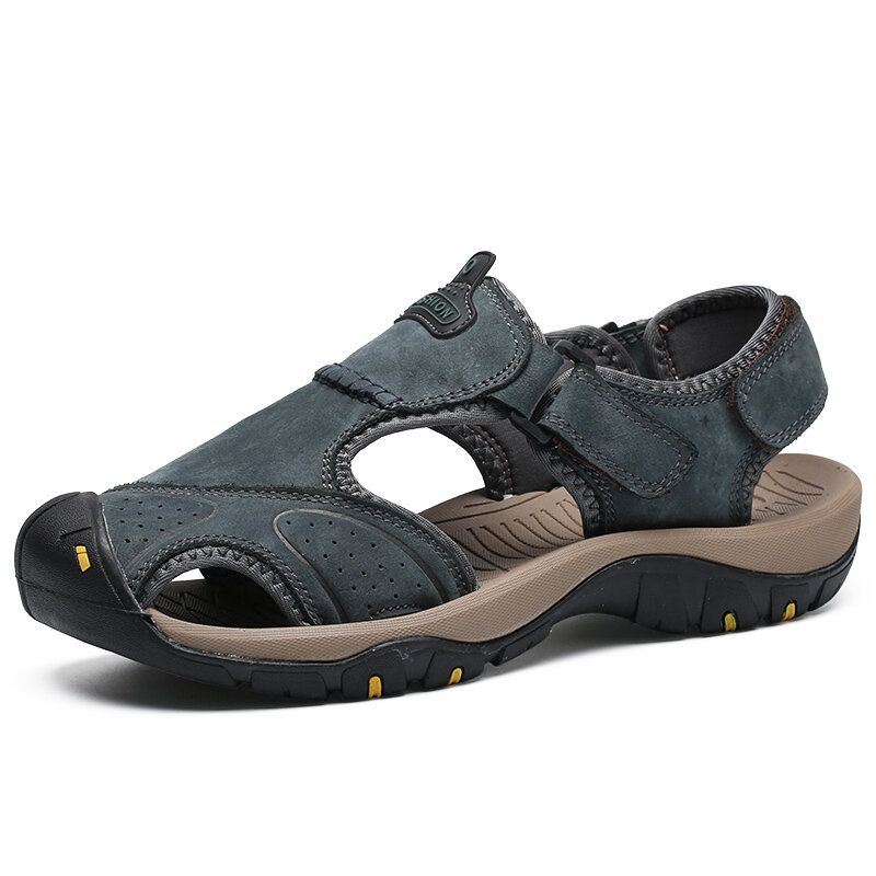 Heren Koeienhuid Ademend Zachte Bodem Antislip Gesloten Teen Haaklus Casual Outdoor Sandalen