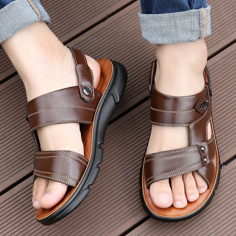 Heren Koeienhuid Ademende Zachte Bodem Antislip Twee Manieren Outdoor Casual Strandsandalen